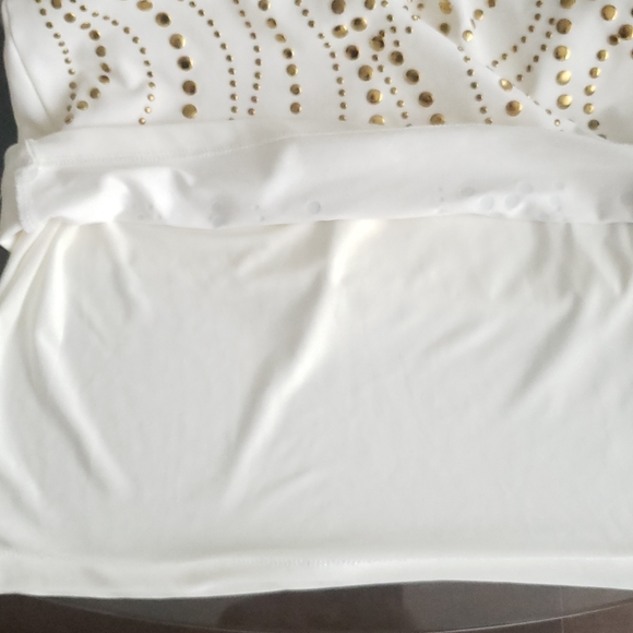 Bebe White And Gold Studs One Shoulder Dress - Picture 9 of 9